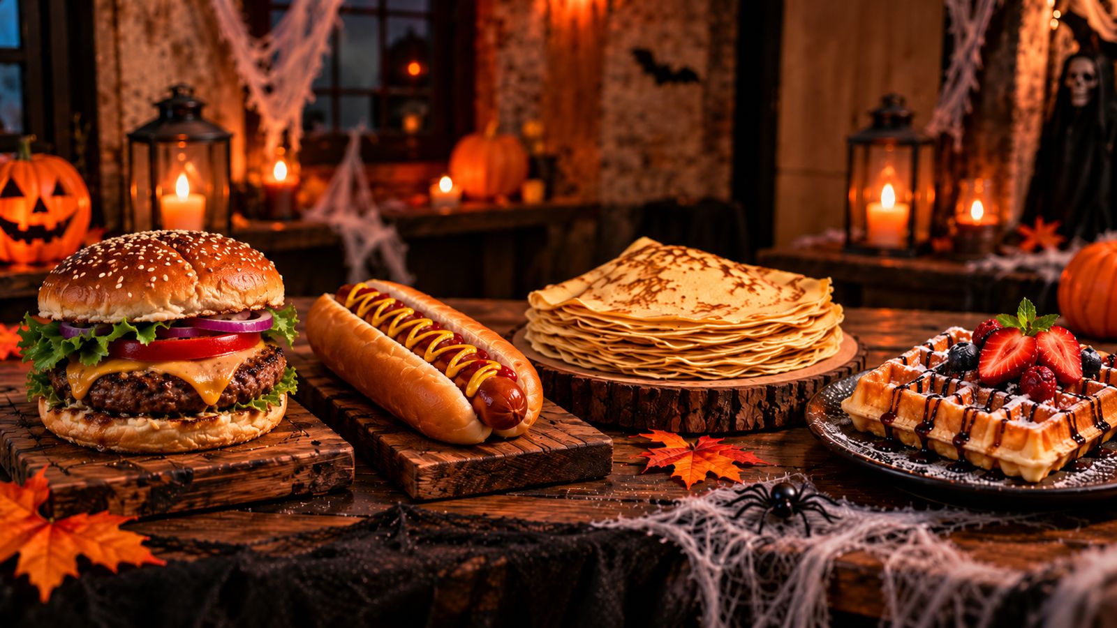Buffet d'Halloween : burgers, hot-dogs, crêpes et gaufres